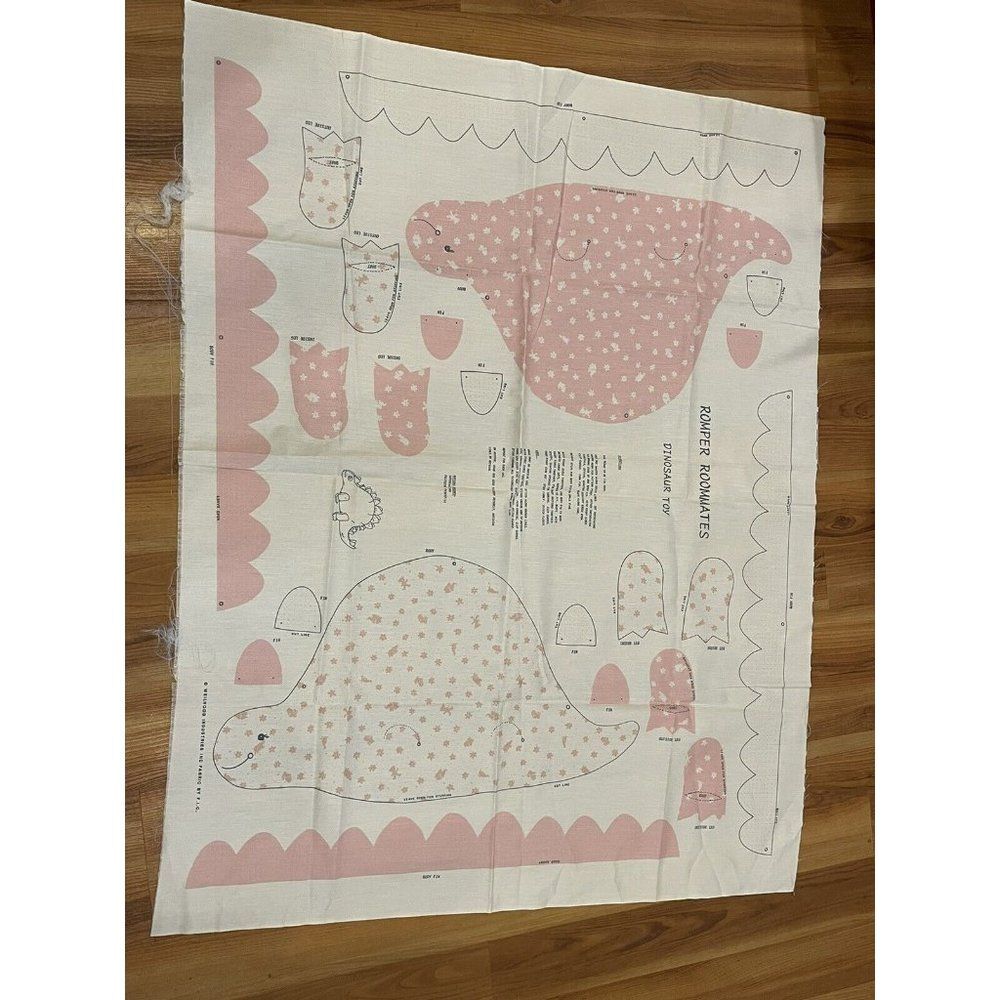 Vtg Cut and Sew Fabric Panel Romper Roommate Stuffed Dinosaur Doll Pillow craft